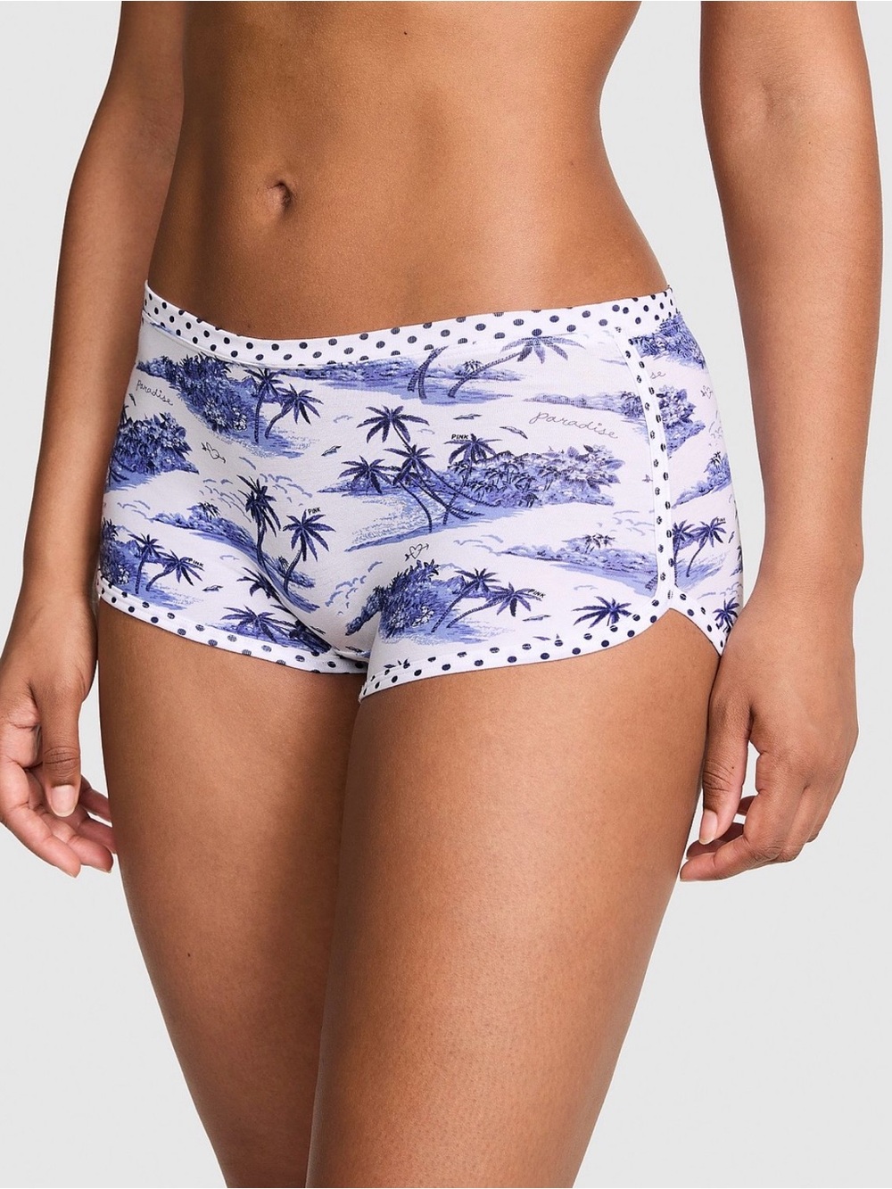 PINK VICTORIA’S SECRET Cotton Dorm Boyshort Noir Navy Toile Print Palm Tree M